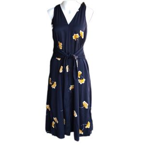 Ann Taylor Front Tie Navy Floral Dress
